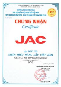 JAC Việt Nam đứng trong top 100 nhãn hiệu hàng đầu Việt Nam